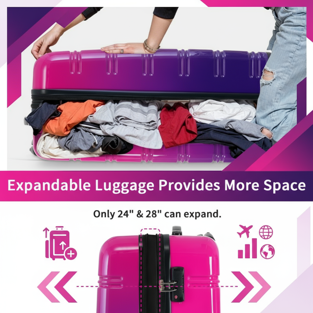 3-Piece Hardshell Luggage Set - Purple & Pink Gradient with Spinner Wheels