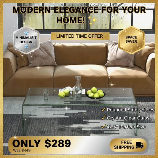 42.5" Glass Coffee Table with Rounded Edges - Modern Living Room Centerpiece