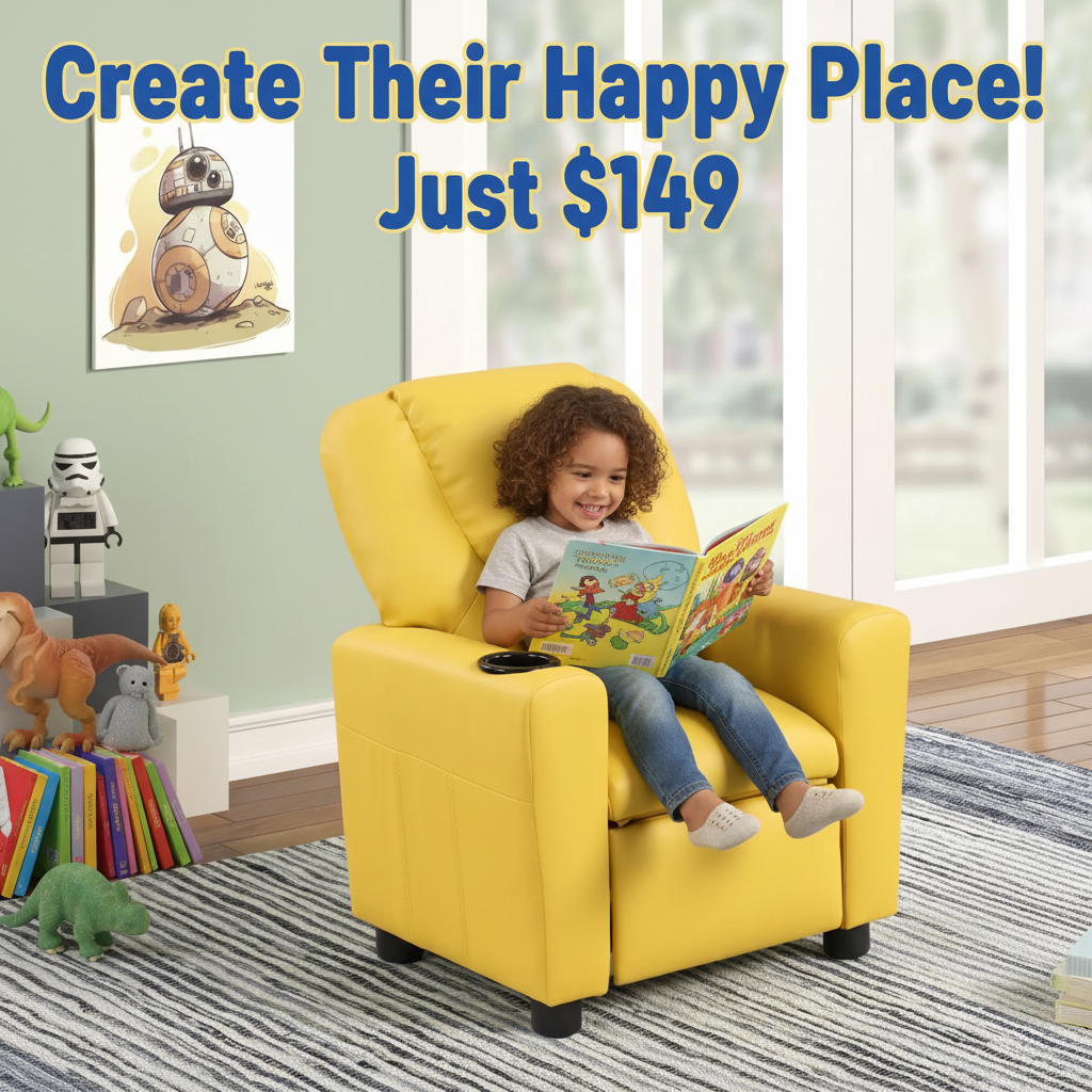 Marisa 22" Yellow PU Leather Kids Recliner Chair with Cupholder