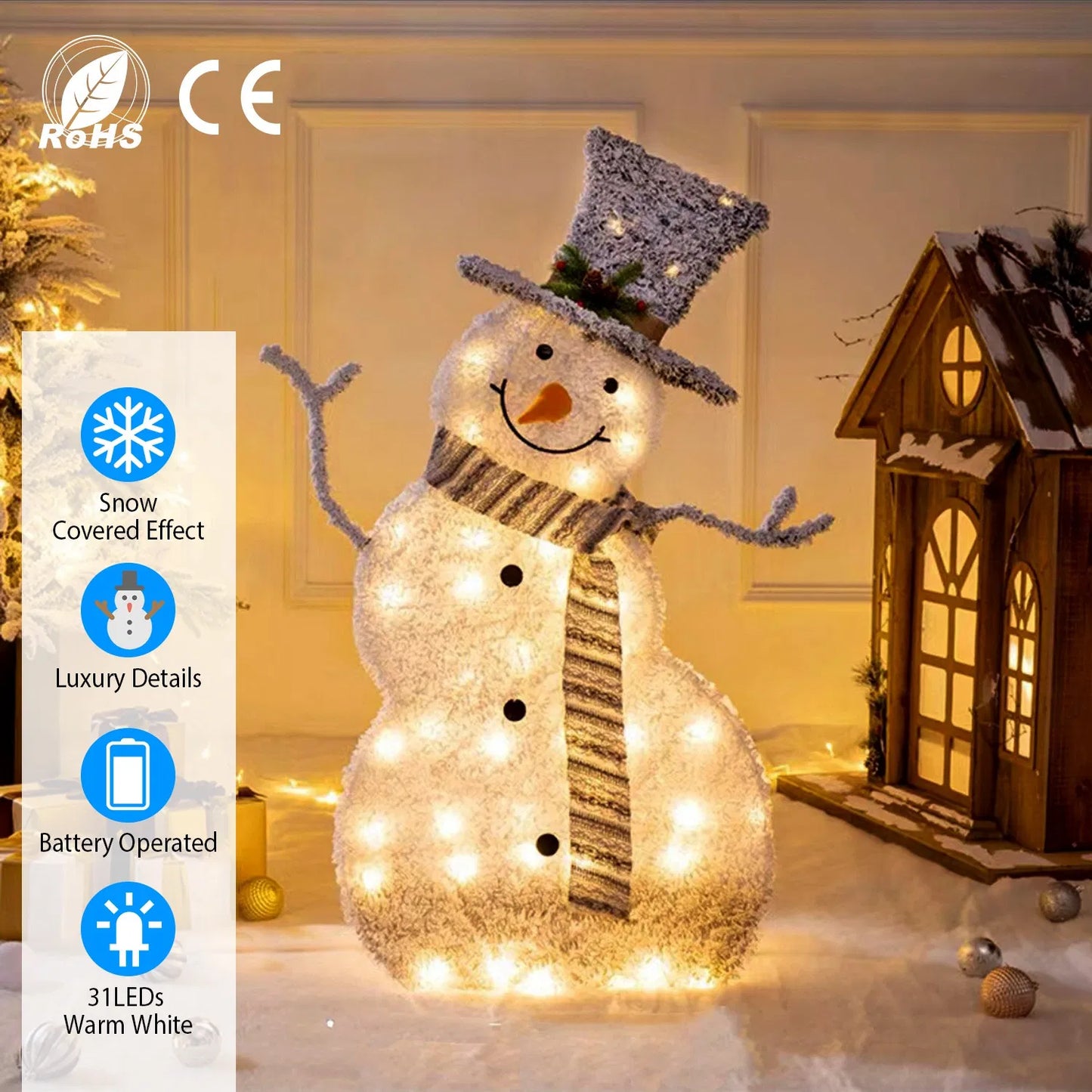 LED Christmas Snowman Decoration Light - Collapsible Battery Operated - Festive Holiday Decor for Indoor & Outdoor