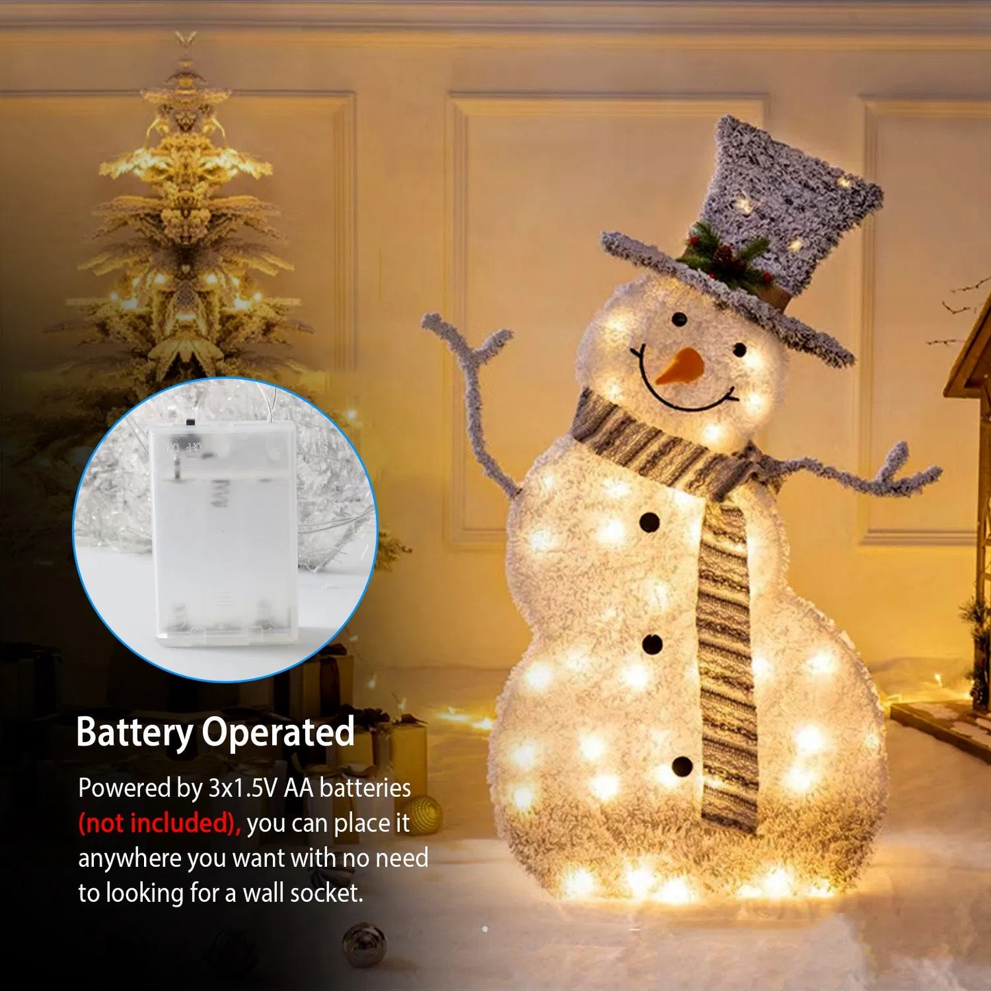 LED Christmas Snowman Decoration Light - Collapsible Battery Operated - Festive Holiday Decor for Indoor & Outdoor
