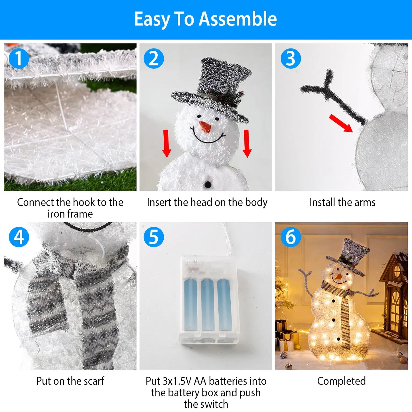 LED Christmas Snowman Decoration Light - Collapsible Battery Operated - Festive Holiday Decor for Indoor & Outdoor