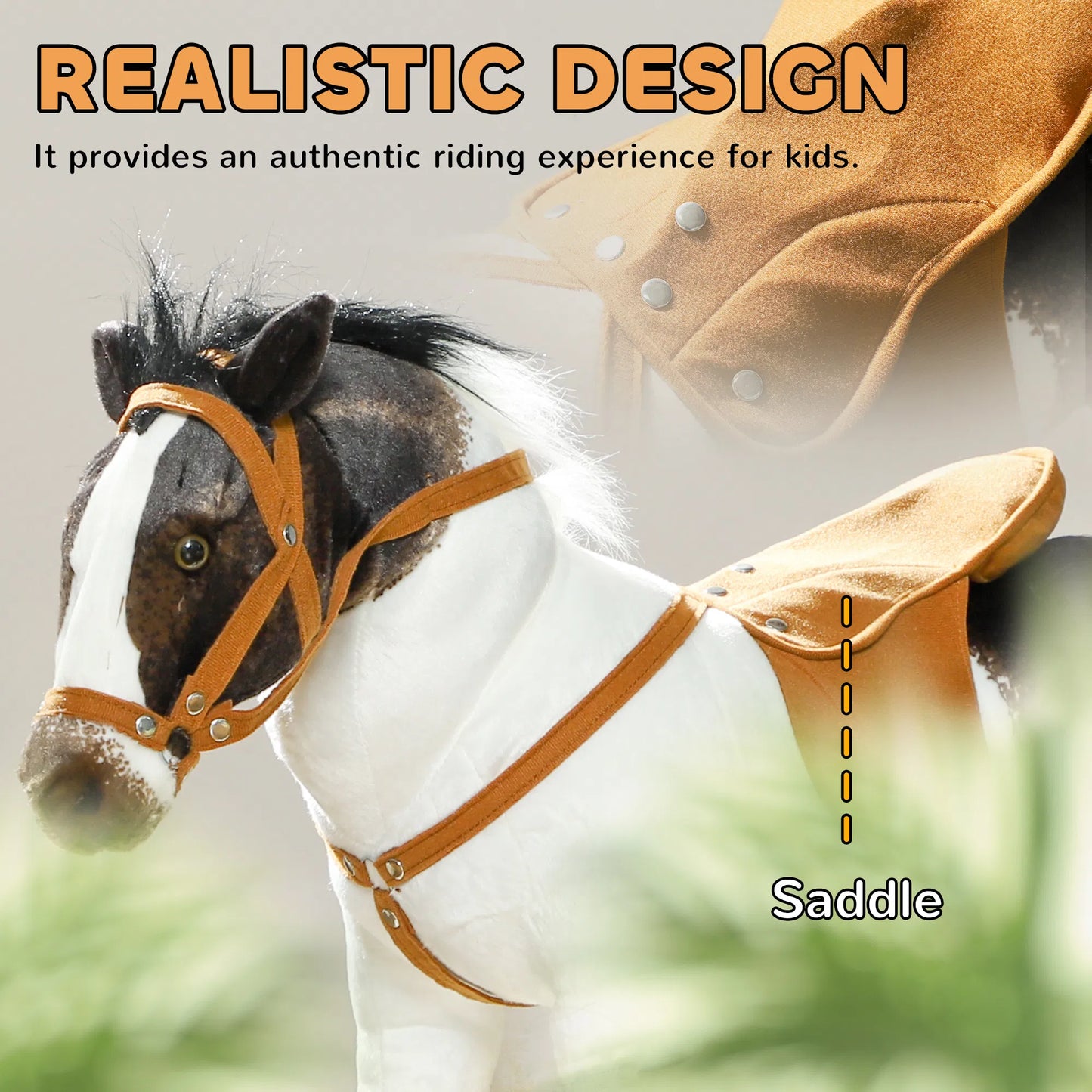 Qaba Ride-On Horse for Toddlers 3-8 Years Old - Stuffed Animal Horse Toy with Neighing Sound