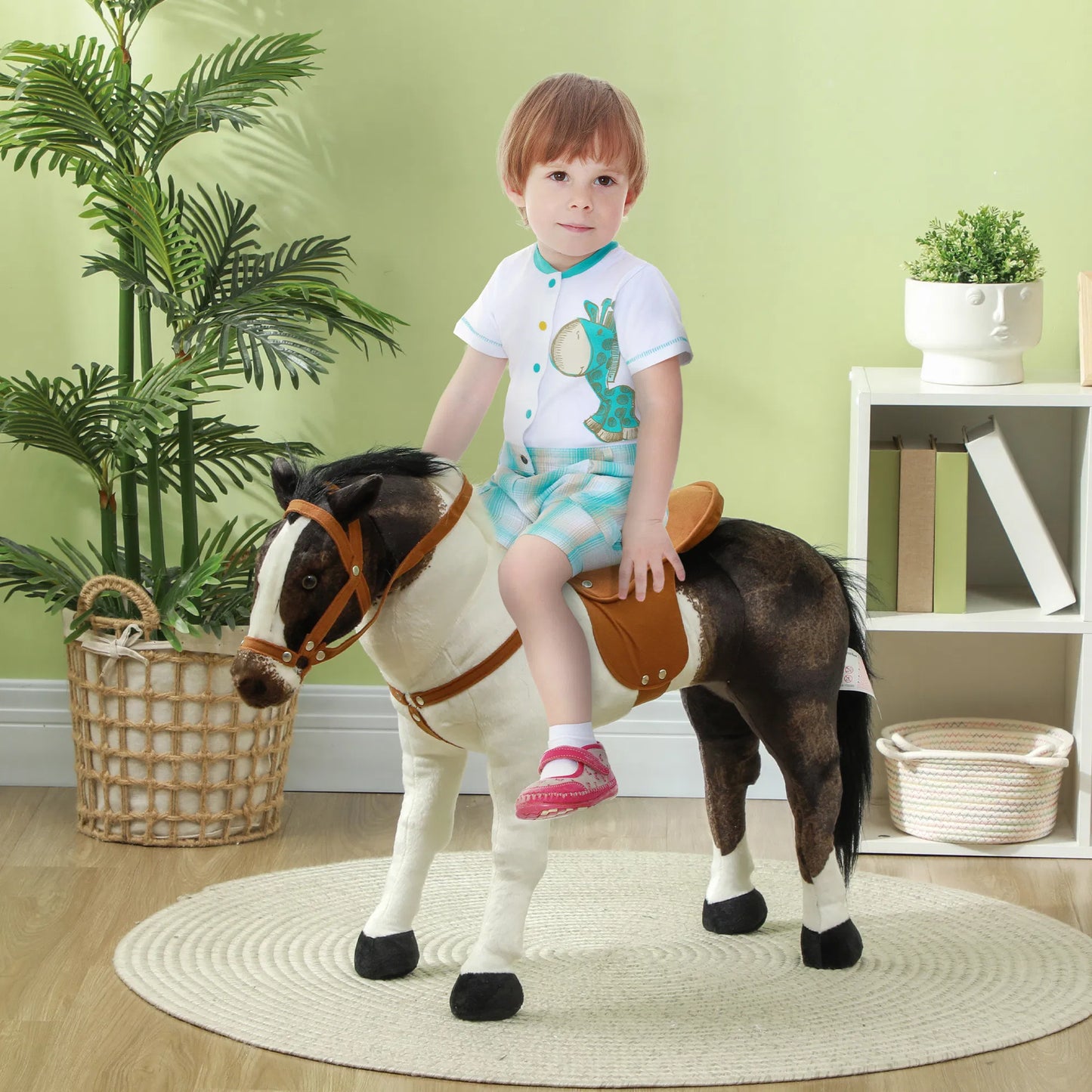 Qaba Ride-On Horse for Toddlers 3-8 Years Old - Stuffed Animal Horse Toy with Neighing Sound