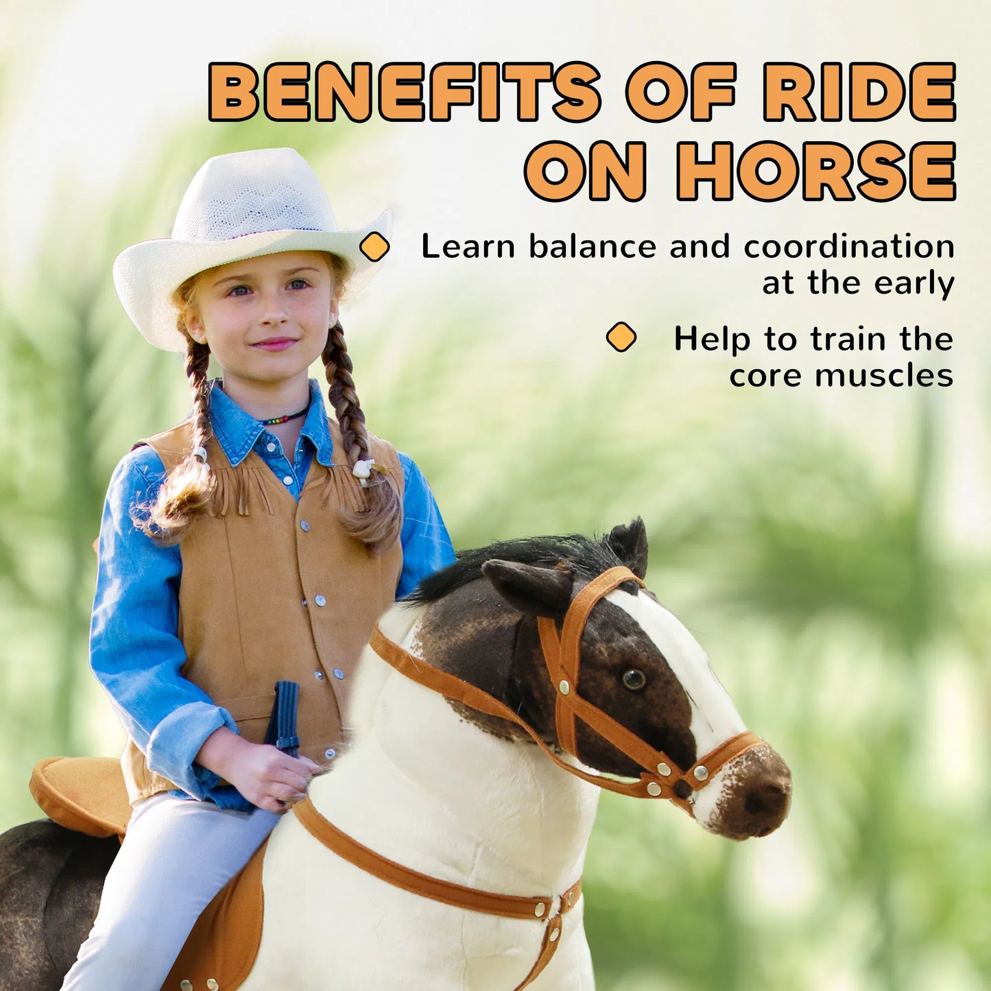 Qaba Ride-On Horse for Toddlers 3-8 Years Old - Stuffed Animal Horse Toy with Neighing Sound