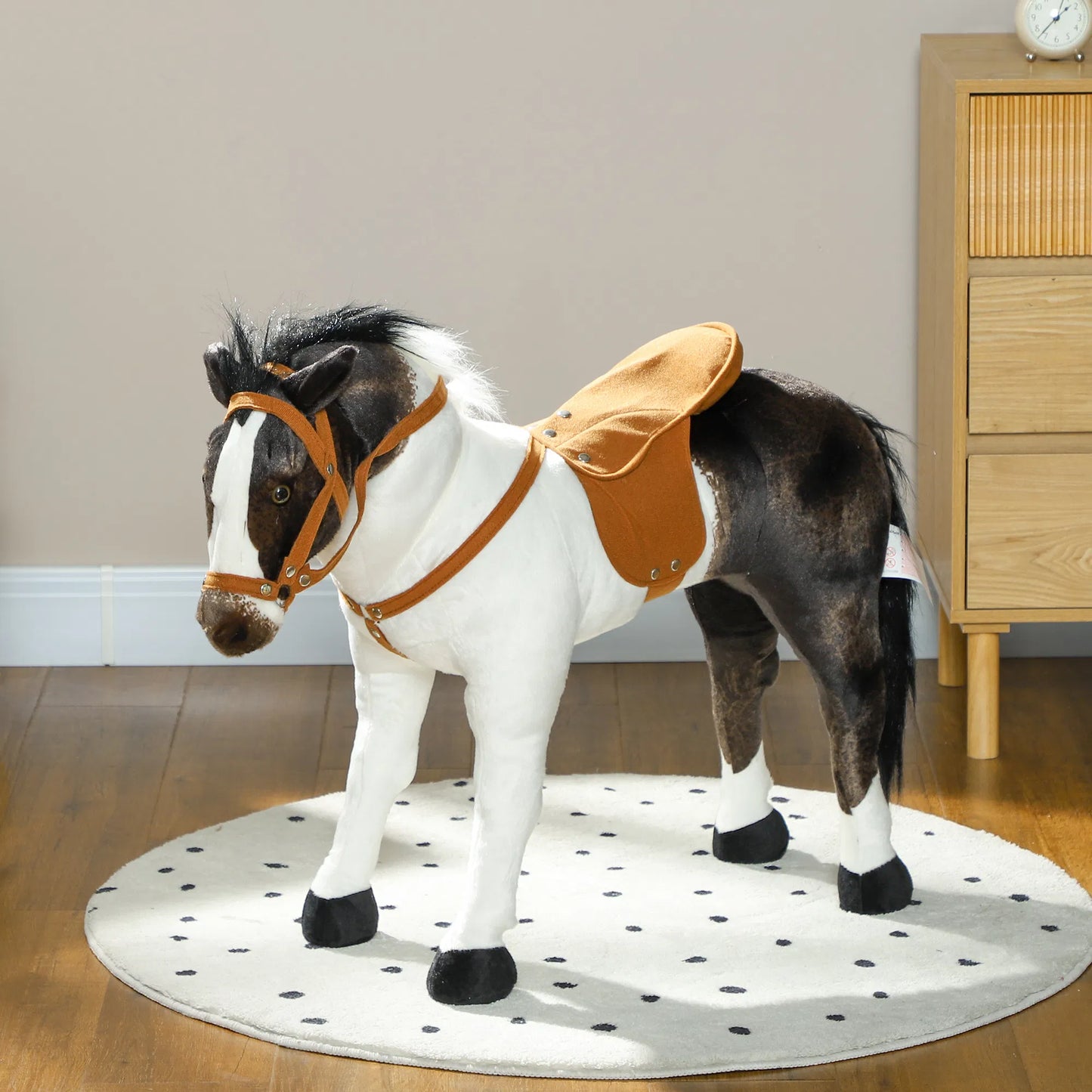 Qaba Ride-On Horse for Toddlers 3-8 Years Old - Stuffed Animal Horse Toy with Neighing Sound