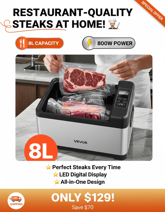 Sous Vide Cooker - 800W All-in-One Sous Vide Machine with LED Display & Glass Lid - Precision Cooking