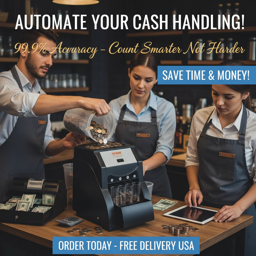 Coin Sorter Machine - USD Coin Counter & Wrapper - 230 Coins/Min - Professional Money Counting Machine with 4 Tubes