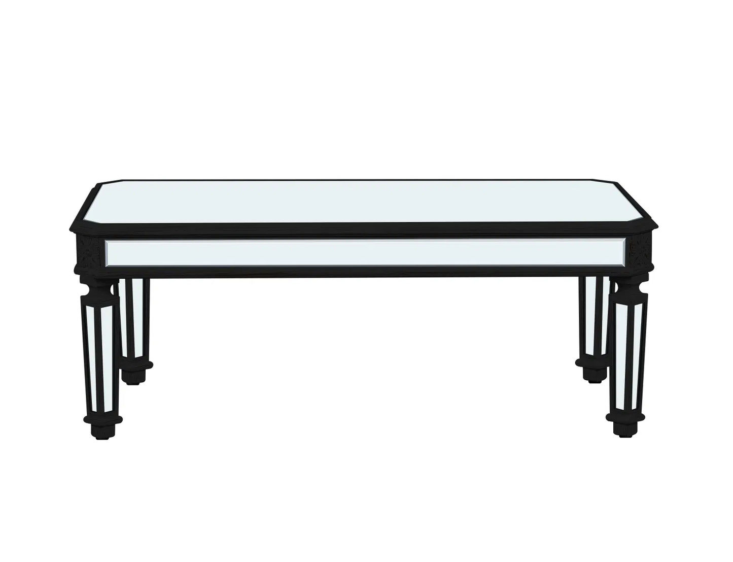 Silver Mirrored Coffee Table - Black Vintage Carved Wooden Rectangle Glass Tea Table 24"D x 48"W x 18"H