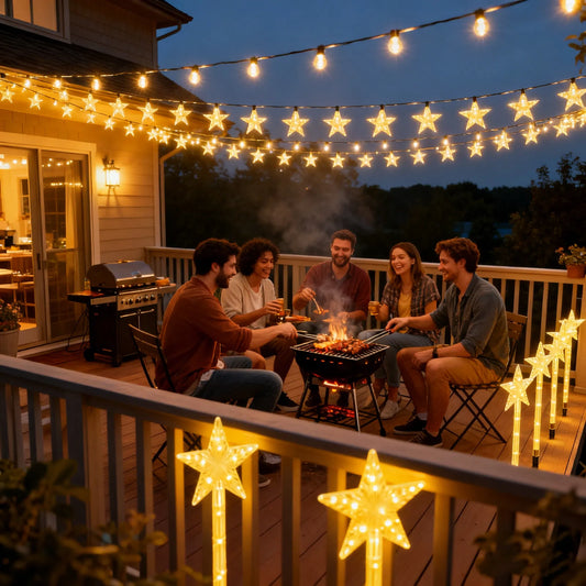 Solar Christmas Outdoor Lights - 8 Modes IP64 Waterproof Star Pathway Lights with 90° Adjustable Panel