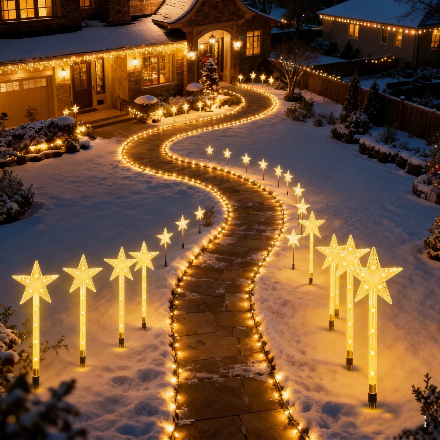 Solar Christmas Outdoor Lights - 8 Modes IP64 Waterproof Star Pathway Lights with 90° Adjustable Panel