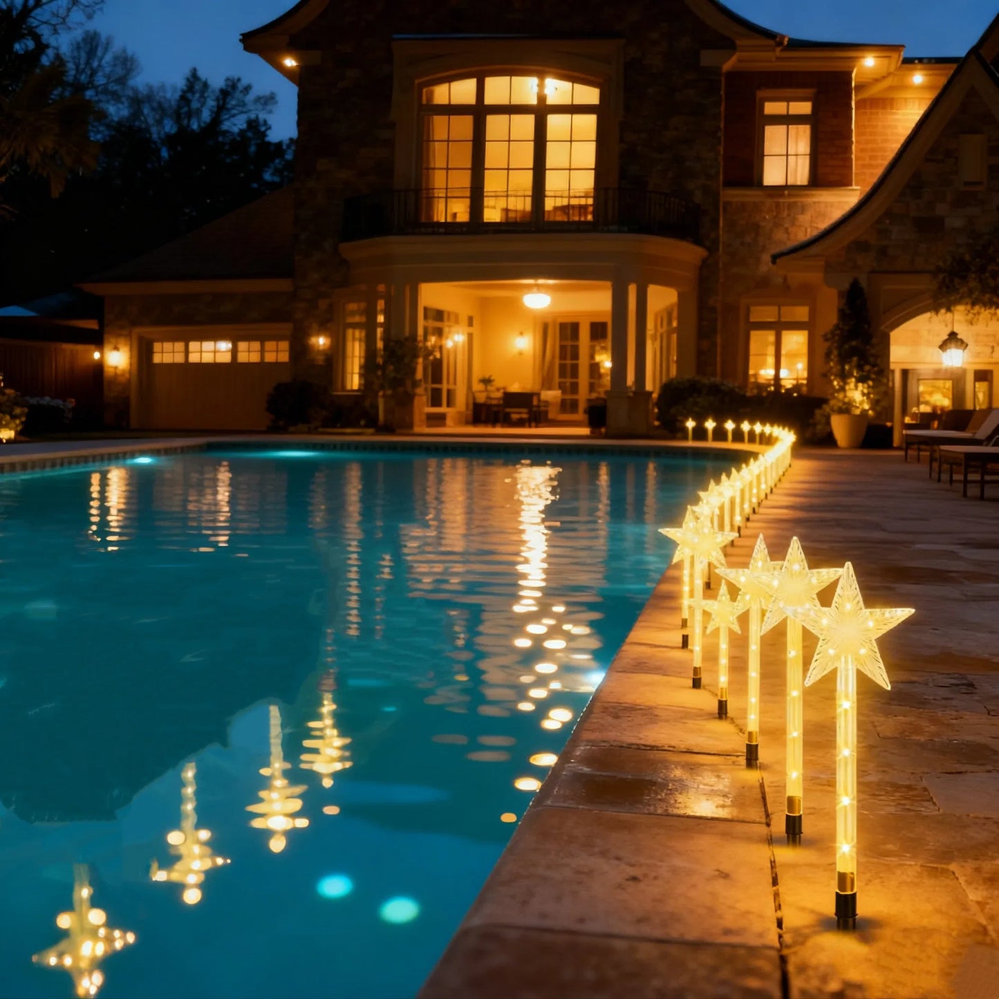 Solar Christmas Outdoor Lights - 8 Modes IP64 Waterproof Star Pathway Lights with 90° Adjustable Panel