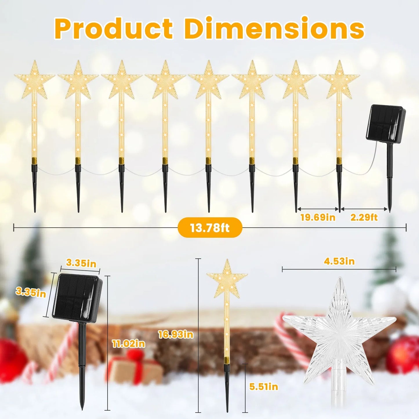 Solar Christmas Outdoor Lights - 8 Modes IP64 Waterproof Star Pathway Lights with 90° Adjustable Panel