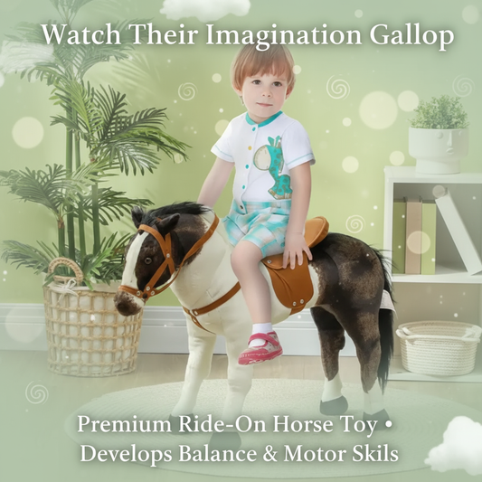 Qaba Ride-On Horse for Toddlers 3-8 Years Old - Stuffed Animal Horse Toy with Neighing Sound