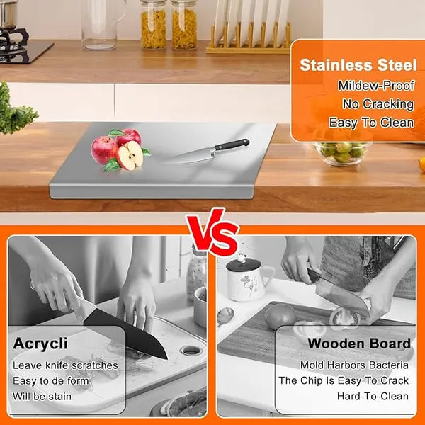 Stainless Steel Cutting Board with Lid - Large 304 Kitchen Chopping Board