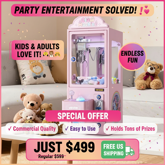 Claw Crane Machine - Medium Arcade Game with Lights & Sound - Adjustable Steel Claws Prize Grabber