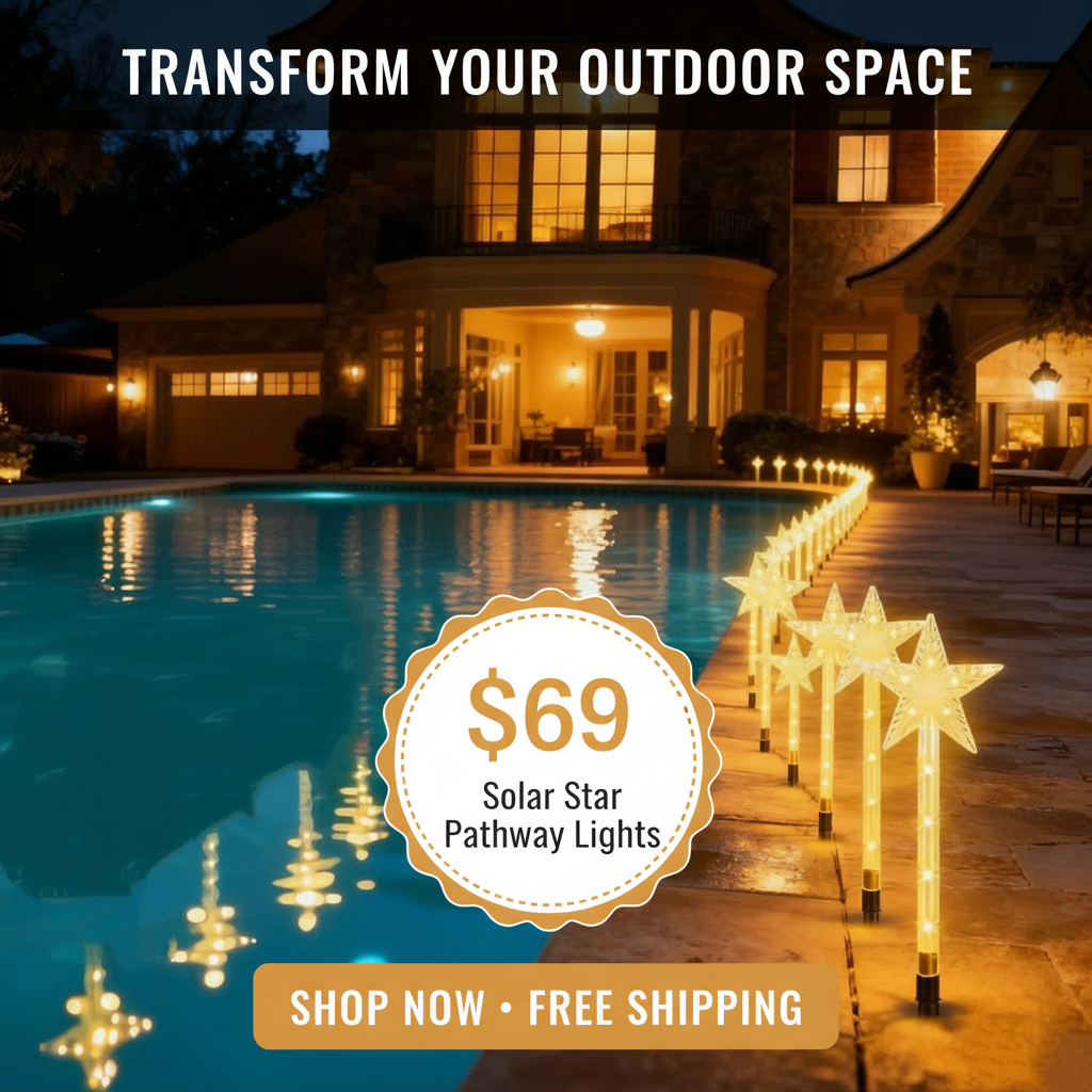 Solar Christmas Outdoor Lights - 8 Modes IP64 Waterproof Star Pathway Lights with 90° Adjustable Panel