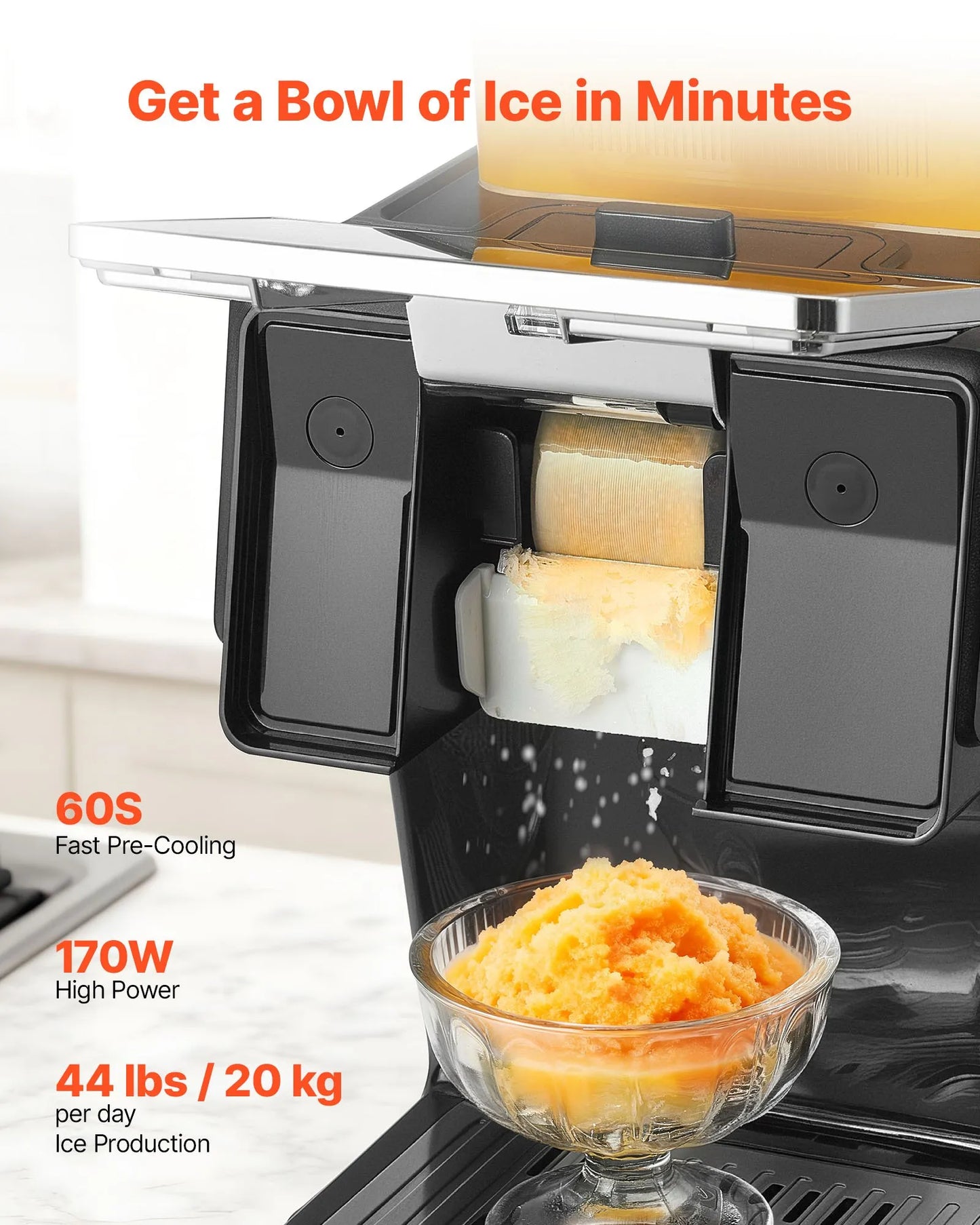 Snowflake Ice Machine - 44lbs/24h Ice Maker with Stainless Steel Blade - Electric Snow Cone Maker