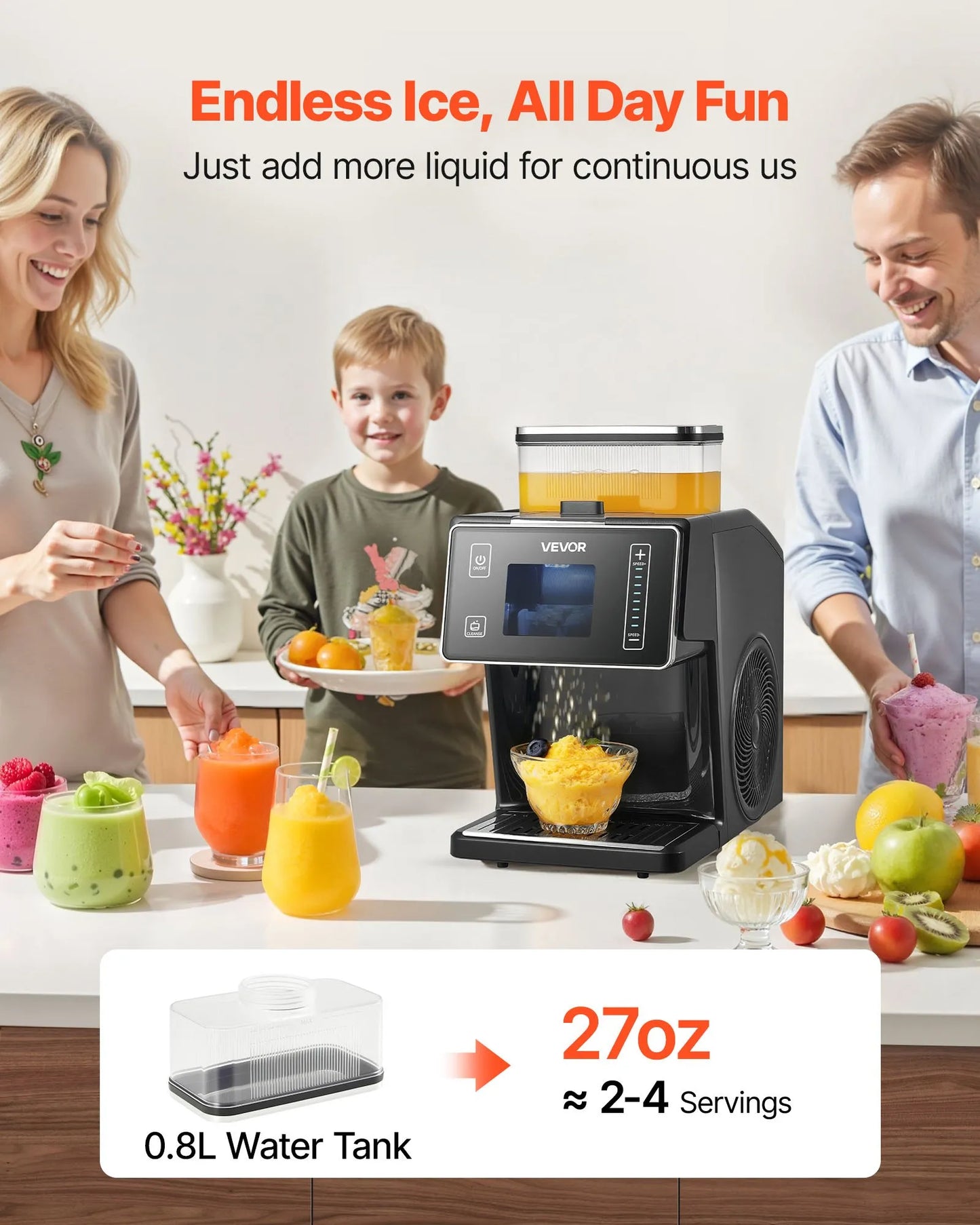 Snowflake Ice Machine - 44lbs/24h Ice Maker with Stainless Steel Blade - Electric Snow Cone Maker