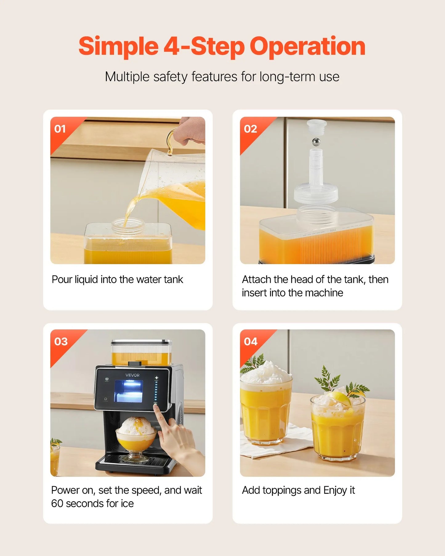 Snowflake Ice Machine - 44lbs/24h Ice Maker with Stainless Steel Blade - Electric Snow Cone Maker