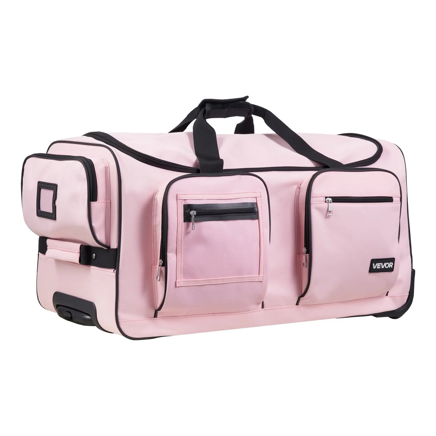 29" Rolling Dance Bag with Garment Rack - Height Adjustable Clothes Rack, USB Port & Privacy Curtain - Matte Pink