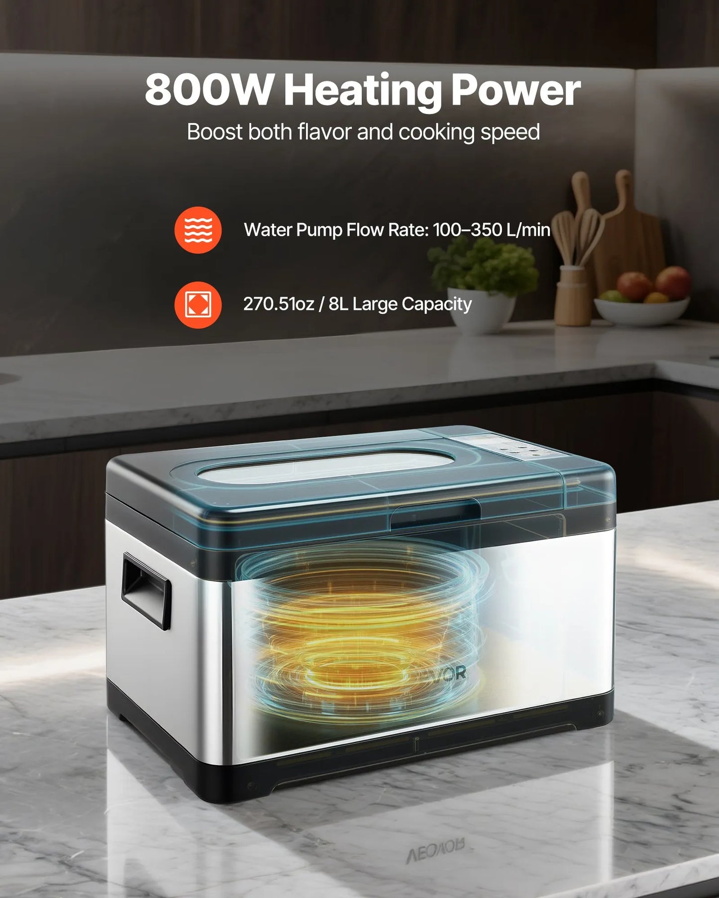 Sous Vide Cooker - 800W All-in-One Sous Vide Machine with LED Display & Glass Lid - Precision Cooking