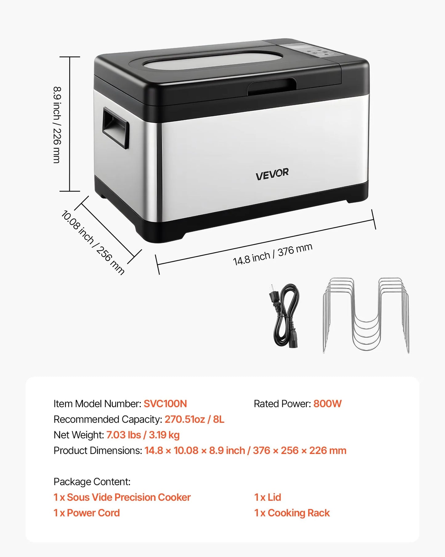 Sous Vide Cooker - 800W All-in-One Sous Vide Machine with LED Display & Glass Lid - Precision Cooking