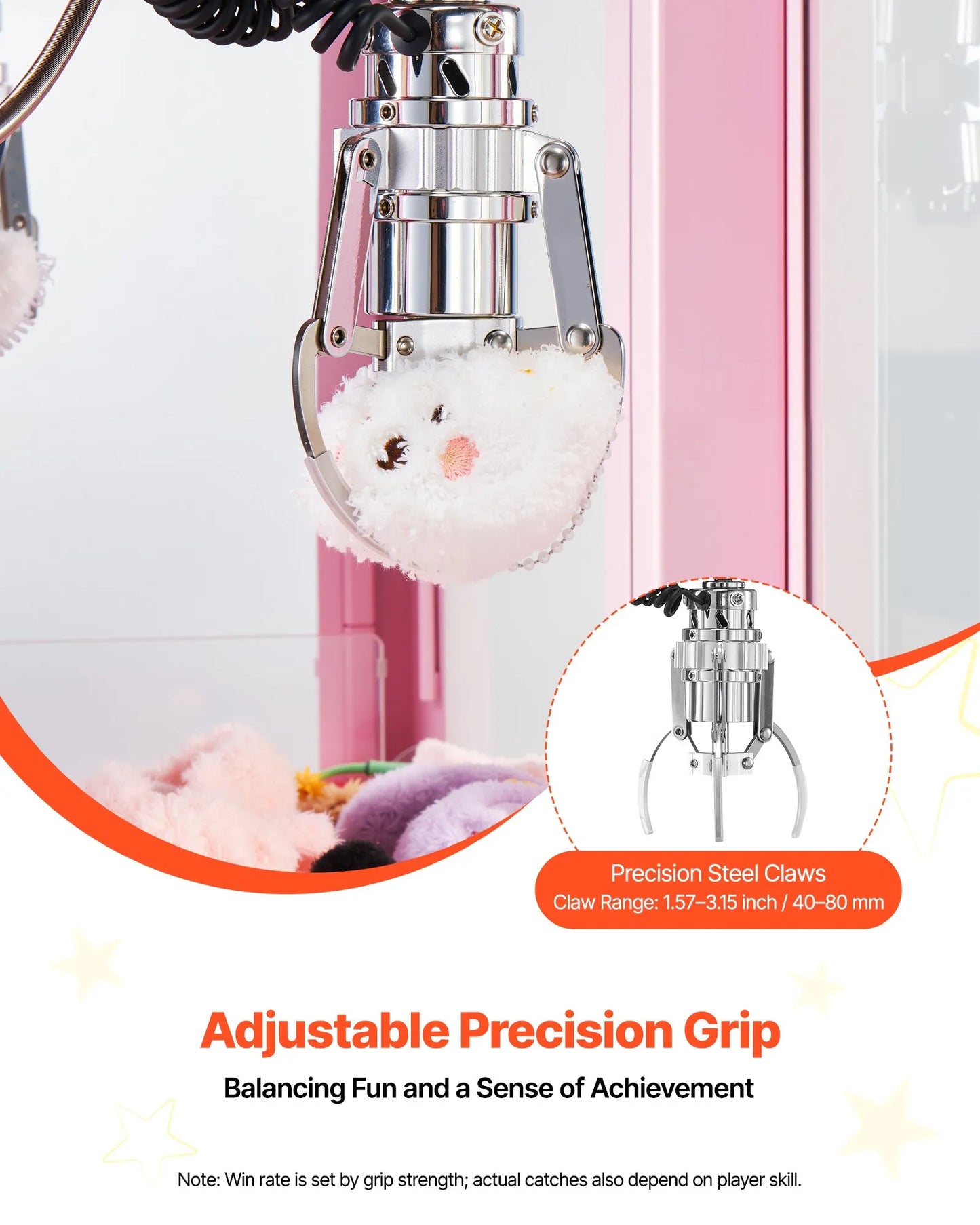 Claw Crane Machine - Medium Arcade Game with Lights & Sound - Adjustable Steel Claws Prize Grabber