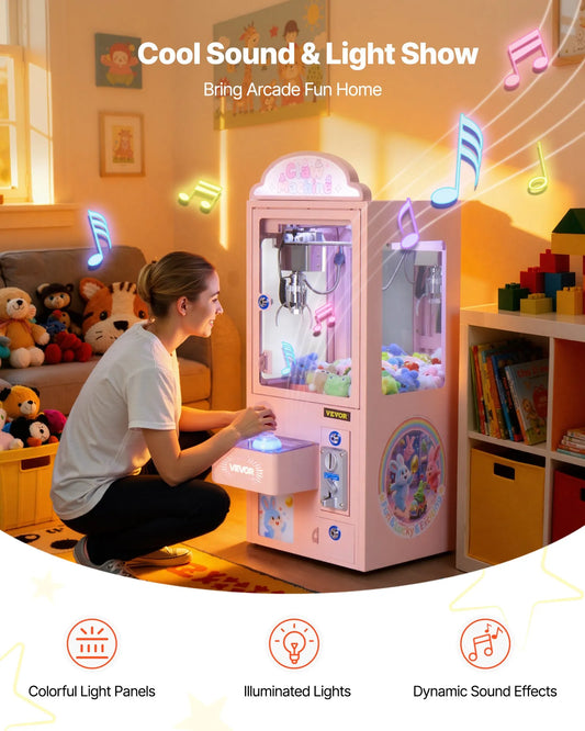 Claw Crane Machine - Medium Arcade Game with Lights & Sound - Adjustable Steel Claws Prize Grabber