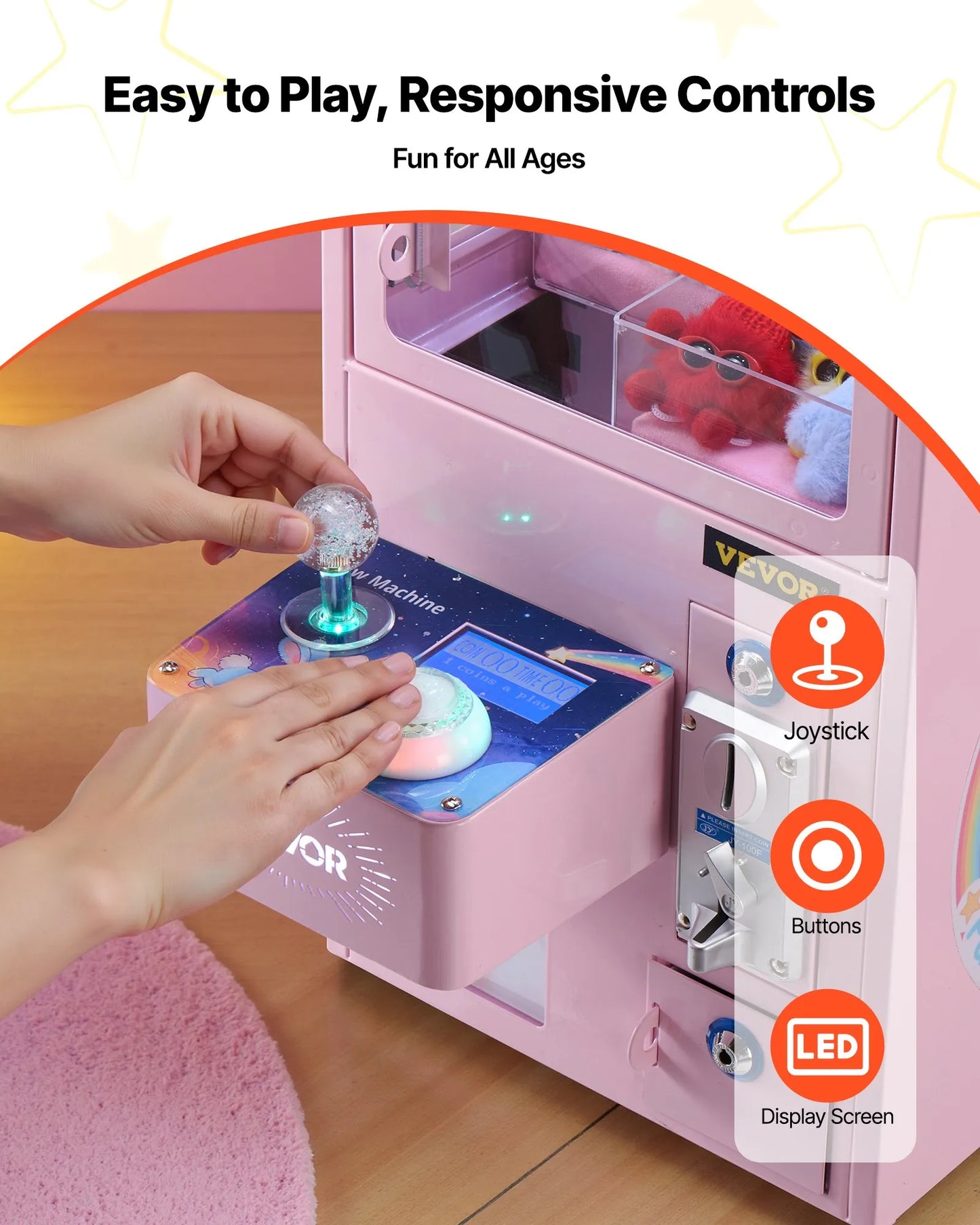 Claw Crane Machine - Medium Arcade Game with Lights & Sound - Adjustable Steel Claws Prize Grabber