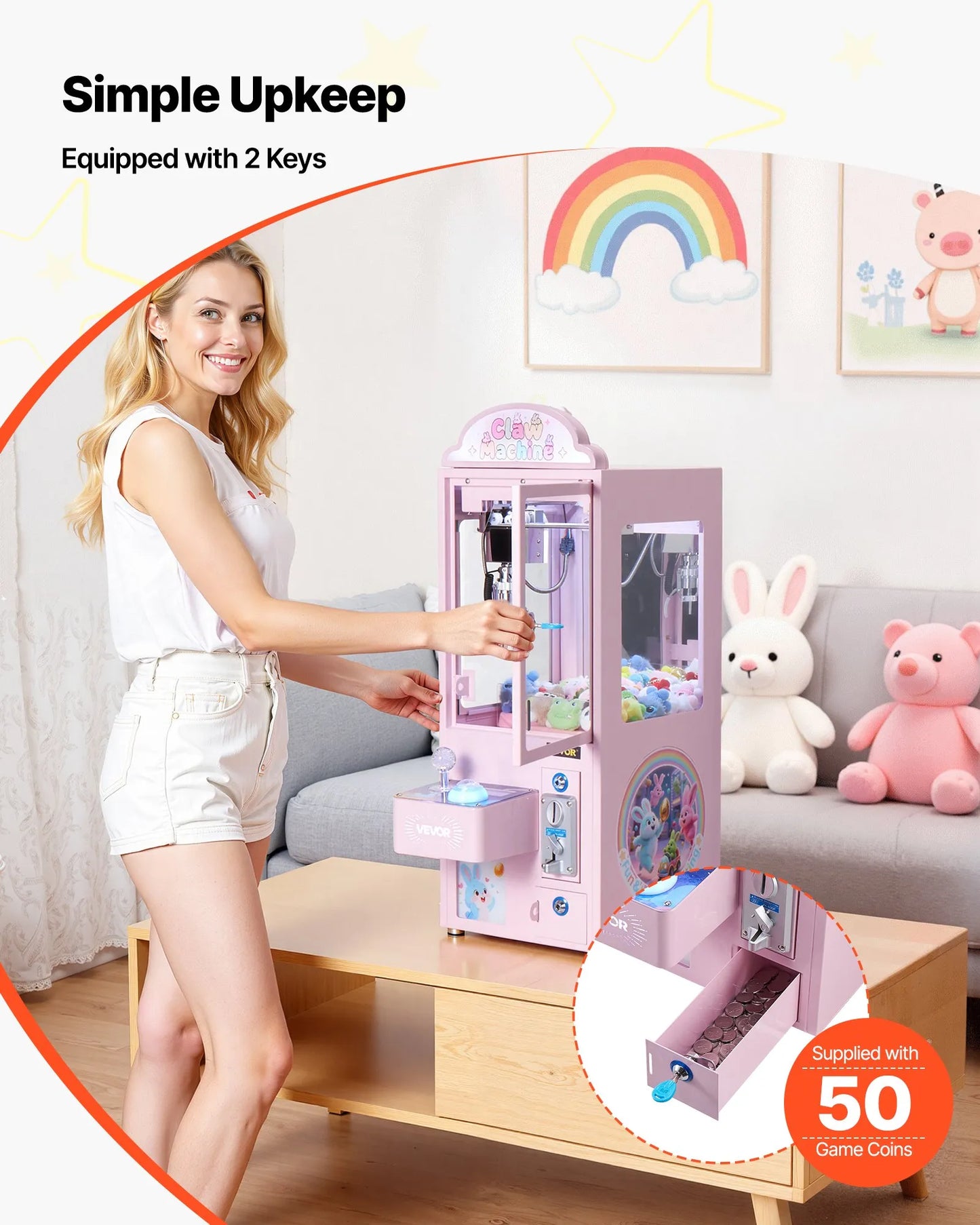 Claw Crane Machine - Medium Arcade Game with Lights & Sound - Adjustable Steel Claws Prize Grabber