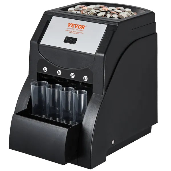 Coin Sorter Machine - USD Coin Counter & Wrapper - 230 Coins/Min - Professional Money Counting Machine with 4 Tubes