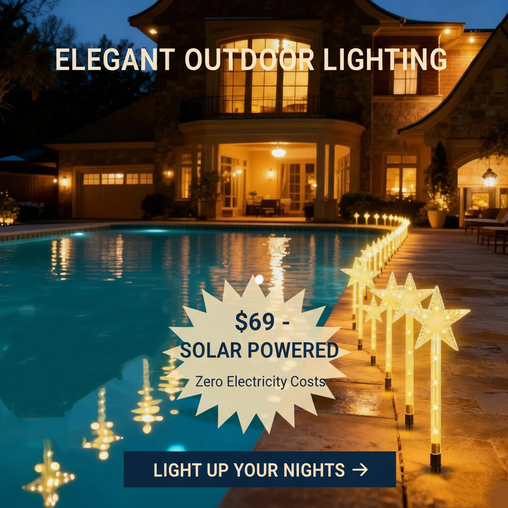 Solar Christmas Outdoor Lights - 8 Modes IP64 Waterproof Star Pathway Lights with 90° Adjustable Panel